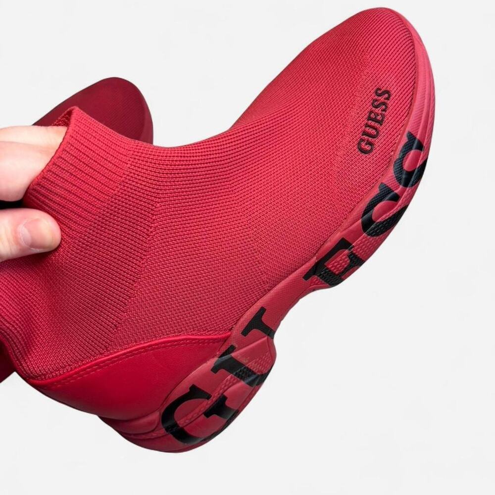 Guess Women Sock Sneakers Size 7.5 Red Black Knit Slip-On Athletic Stylish - Picture 5 of 8